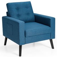 Costway - Modern Accent Upholstered Single Sofa Chair with 2-Side Pockets - Navy - Large Front
