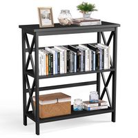 Costway - Wooden Shelf Bookcase 3-Tier Open Bookshelf W/X-Design Freestanding Rack - Black - Large Front