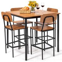 Costway 5-Piece Industrial Dining Table Set with Counter Height Table & 4 Bar Stools - Brown - Large Front