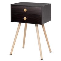 Costway - Mid Century Modern 2 Drawers Nightstand Sofa Side Table End Table Espresso - Brown - Large Front