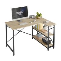 Bestier 47inch Small L Shaped Desk with Storage Shelves Corner Gaming Computer Desk - light OAK - Large Front