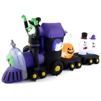 Costway - 8.2 ft Long Halloween Inflatable Train LED Lighted Train w/ Witch 4 Ghosts & Pumpkin - ... - Large Front