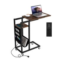 Costway 1 PCS C-shaped End Table with Charging Station Rolling Bedside Table Couch Side Table - R... - Large Front