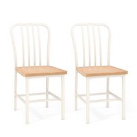 Costway Dining Chairs Set of 2 High Back Chairs Metal Frame Footrests Kitchen - White/Natural - Large Front