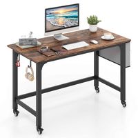 Costway - Metal Framed Computer Desk with Wood Tabletop - Black and Rustic Brown - Large Front