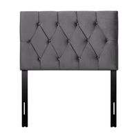 CorLiving - Catalina Diamond Button Tufted Velvet Twin Headboard - Dark Grey - Large Front