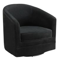 Costway - Modern Swivel Barrel Upholstered Velvet Armchair with Metal Base - Black - Large Front