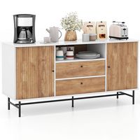 Costway Buffet Sideboard Versatile TV Stand with Sliding Tambour Doors & 2 Storage Drawers - Whit... - Large Front