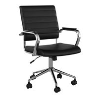 Martha Stewart - Piper Ribbed Faux Leather Office Chair - Black Faux Leather/Polished Nickel - Large Front