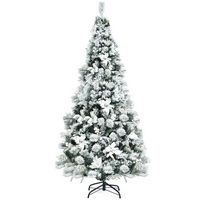 Costway - 6ft Snow Flocked Hinged Christmas Tree w/Berries & Poinsettia Flowers - Green/White - Large Front