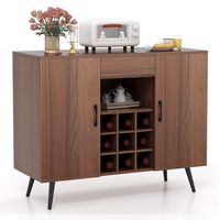 Costway Buffet Sideboard Cabinet Wine Bar Cabinet with Drawer & Adjustable Shelves - Walnut - Large Front