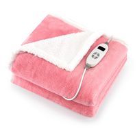 Costway - 60''x 50''  Heated Blanket Throw with 10 Heat & 9 Hours Time Settiings - Pink/White - Large Front