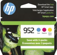 HP - 952 3-pack Standard Capacity Ink Cartridges - Cyan/Magenta/Yellow - Large Front