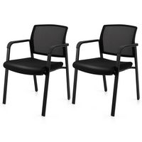 Costway - Conference Mesh Stackable Office Guest Chair with Wheels  (Set of 2) - Black - Large Front