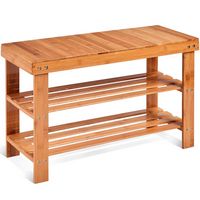 Costway - 3 Tier Bamboo Shoe Rack Bench Storage Shelf Organizer Entryway Home Furni - Natural - Large Front