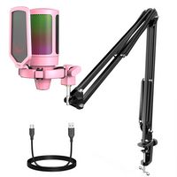 FIFINE - Gaming Microphone and Stand Bundle - USB Cardioid Condenser with RGB - Pink - Large Front