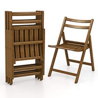 Costway Folding Dining Chair Set of 4 with Rubber Wood Frame Slatted Seat Curved Backrest - Brown - Large Front