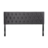 CorLiving - Catalina Diamond Button Tufted Velvet King Headboard - Dark Grey - Large Front