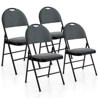 Costway 4 Pack Folding Chairs Portable Padded Office Kitchen Dining Chairs - Grey - Large Front