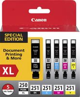 Canon - 250 XL/CLI-251 5-Pack Special Edition Ink Cartridges - Black/Cyan/Magenta/Yellow - Large Front