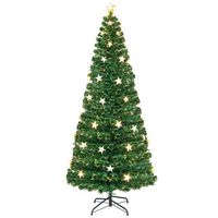 Costway - 7 FT Pre-Lit Artificial Xmas Tree with 280 Branch Tips &40 Warm White Star Lights - Green - Large Front