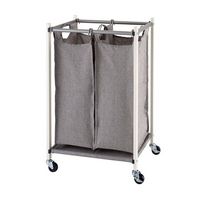 TRINITY - BASICS | 2-Bag White Laundry Cart | Poles - Champagne - Large Front