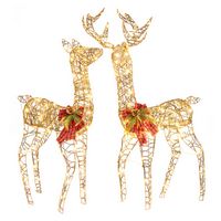 Costway - 2 PCS Pre-lit Christmas Reindeer Family Deer Decoration with 200 LED Lights - Gold - Large Front