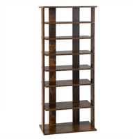 Costway - Patented 7-Tier Double Rows Shoe Rack Vertical Wooden Shoe Storage Organizer - Rustic B... - Large Front