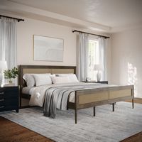 Martha Stewart - Jax Wooden King Platform Bed with Rattan Inset Headboard and Footboard-Brown Gra... - Large Front