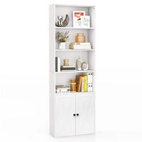 Costway - 71'' Farmhouse Bookcase with Doors with 6 Shelves & 2-Door Cabinet for Bedroom - White - Large Front