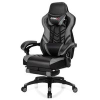 Costway - Office Computer Desk Chair Gaming Chair Adjustable Swivel w/Footrest Grey - Grey + Black - Large Front