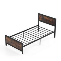 Costway Twin Size Metal Bed Frame with Headboard & Footboard Metal Slats Support - Brown - Large Front