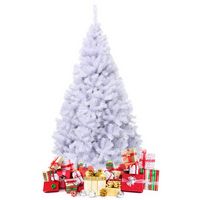 Costway - 7.5Ft Hinged Christmas Tree Pine Tree 1346 Tips Metal - White - Large Front