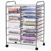 Costway - 15 Drawer Rolling Storage Cart Scrapbook Paper Office School Organizer - Clear - Large Front