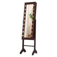 Costway - Mirrored Jewelry Cabinet Organizer w/18 LED lights - Brown - Large Front