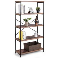 Costway - 5-Tier Bookshelf, Industrial Etagere Bookcase, Rustic Display Shelf Organizer - Black +... - Large Front