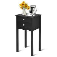 Costway - Side Table End Accent Table Night Stand with  2 Drawers Furniture - Black - Large Front