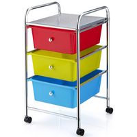 Costway - 3 Drawers Metal Rolling Storage Cart Scrapbook Supply & Paper Home Office - Multicolor - Large Front