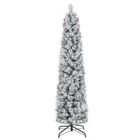 Costway - 6 FT Pre-Lit Slim Christmas Tree Flocked Decoration with Pine Needles & Lights - Green ... - Large Front