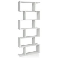 Costway - 6 Tier S-Shaped Bookshelf Storage Display Bookcase Decor Z-Shelf - White - Large Front