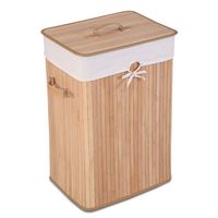 Costway Rectangle Bamboo Hamper Laundry Basket Washing Cloth Bin Bag Lid Natural - Natural/White - Large Front