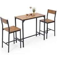 Costway 3PCS Bar Table Set Industrial Counter Height Dining Table Set w/2 Stools - Rustic Brown/B... - Large Front