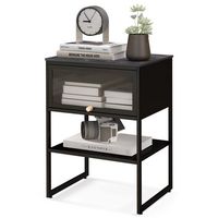 Costway 1 PCS Home Nightstand 3-Tier Storage Table with Door Open Shelf Heavy-duty Metal Frame - ... - Large Front