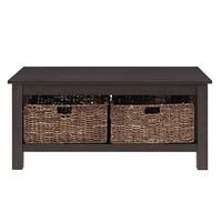 Walker Edison - Coffee Table with wicker storage baskets - Espresso - Large Front