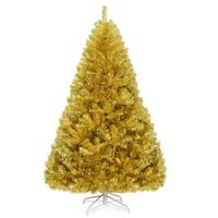 Costway - 6ft Artificial Tinsel Christmas Tree Hinged w/1036 Tips Foldable Stand Champagne - Cham... - Large Front