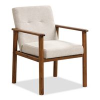 Costway Modern Accent Chair Upholstered Linen Fabric Armchair with Solid Wood Legs - Beige - Large Front