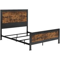 Walker Edison - Rustic Industrial Queen Size Panel Bed Frame - Brown - Large Front