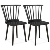 Costway Rubber Wood Windsor Dining Chairs Set of 2 with Spindle Back for Living Room - Black - Large Front