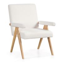 Costway 1 PCS Mid-Century Modern Accent Chair with Solid Rubber Wood Frame and Padded Armrests - ... - Large Front