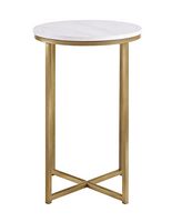 Walker Edison - Modern Glam Side Table - Faux White Marble & Gold - Large Front